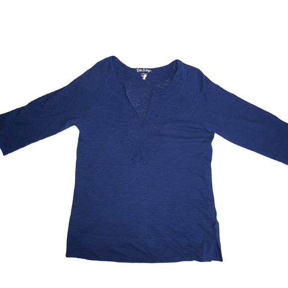 Lilly Pulitzer women top tunic floral Embroidered navy boho casual cruise Medium - Picture 2 of 8